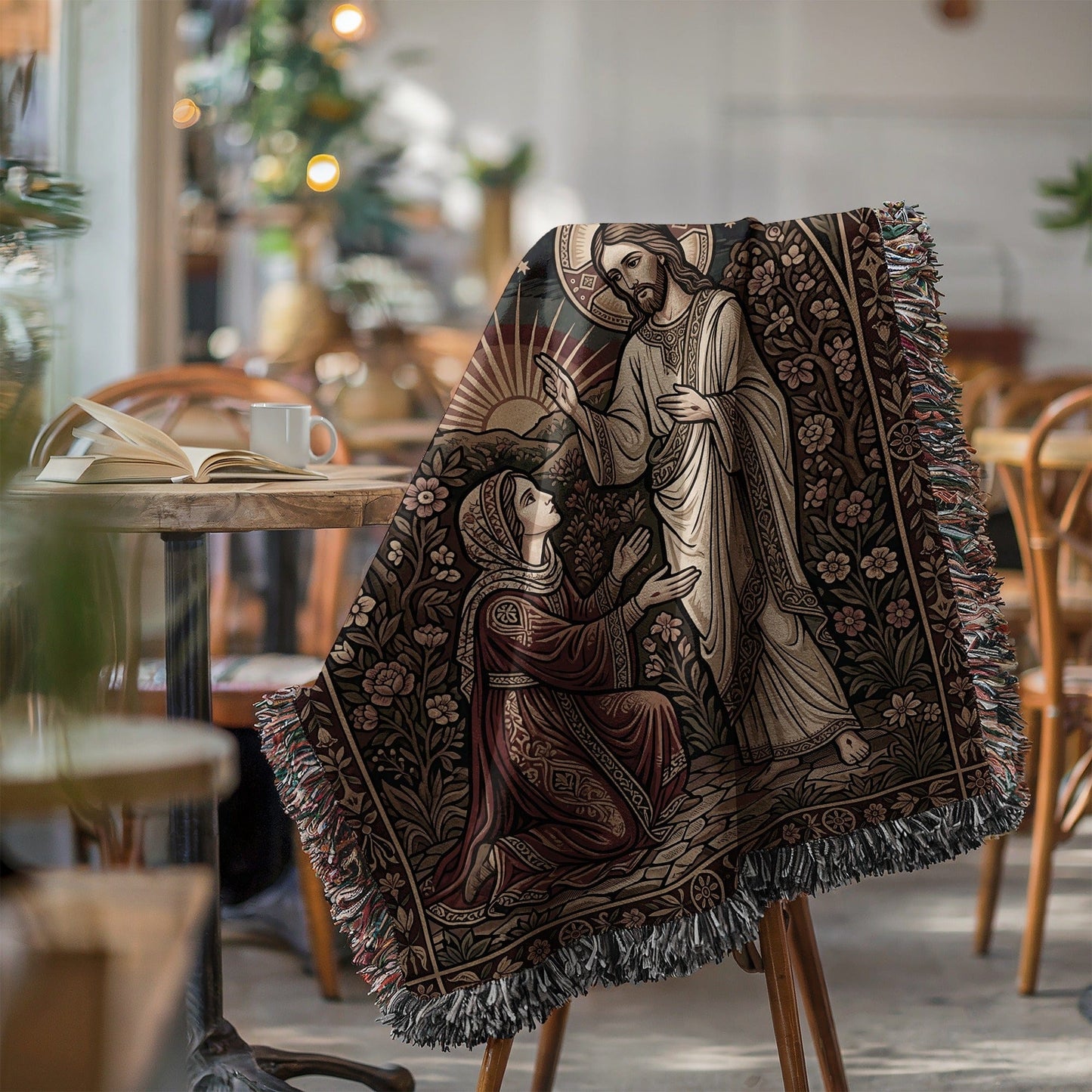 Religious Art Throw Blanket With Jesus and Mary Design