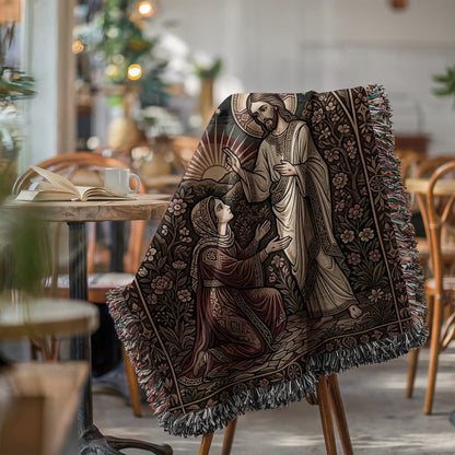 Religious Art Throw Blanket With Jesus and Mary Design